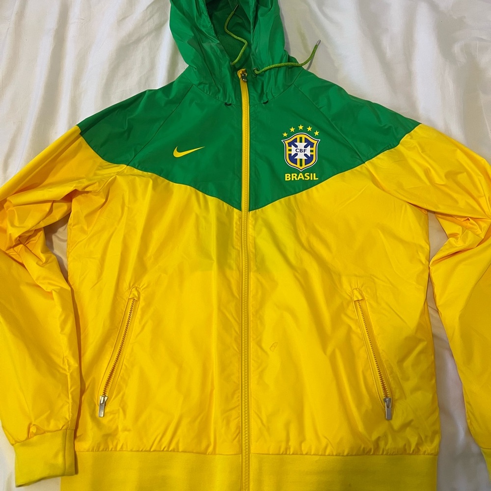 Nike Yellow and Green Brazil Hooded Windbreaker Jacket